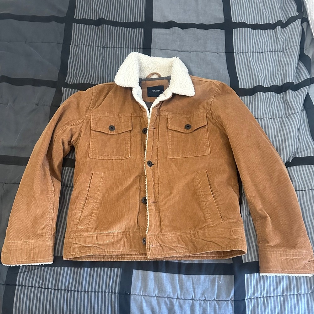 Lucky Brand Tan Corduroy Jacket with Sherpa Lined Collar and Cuffs Small